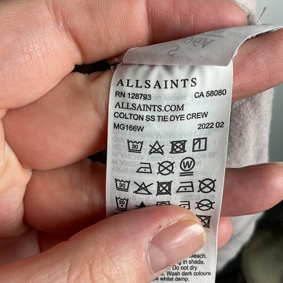 Allsaints Colton Short Sleeve Tye Dye Crewneck Logo Tee Relaxed Fit Mens Small - Picture 7 of 11